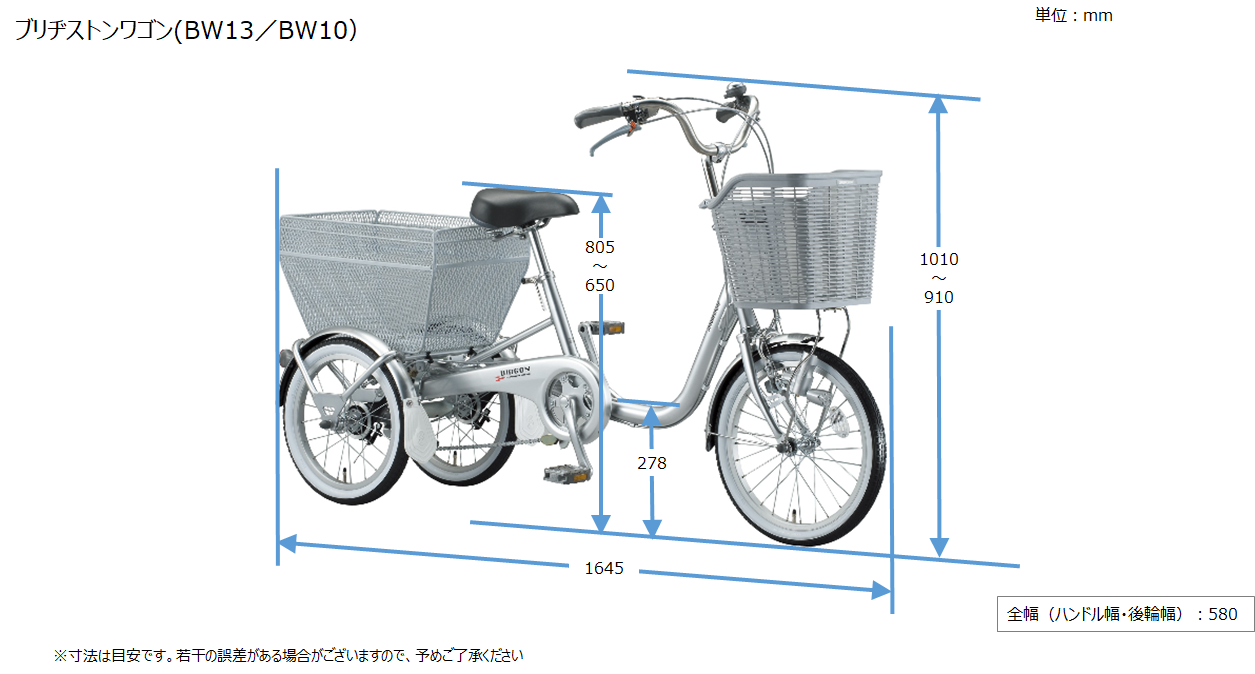 ブリヂストンワゴン（BW13/BW10)の寸法を教えてください。 - ブリヂストンサイクルFAQ（一般）